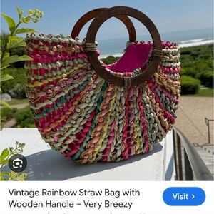 Poppie Jones Multicolor Woven Tote with Wooden Handle